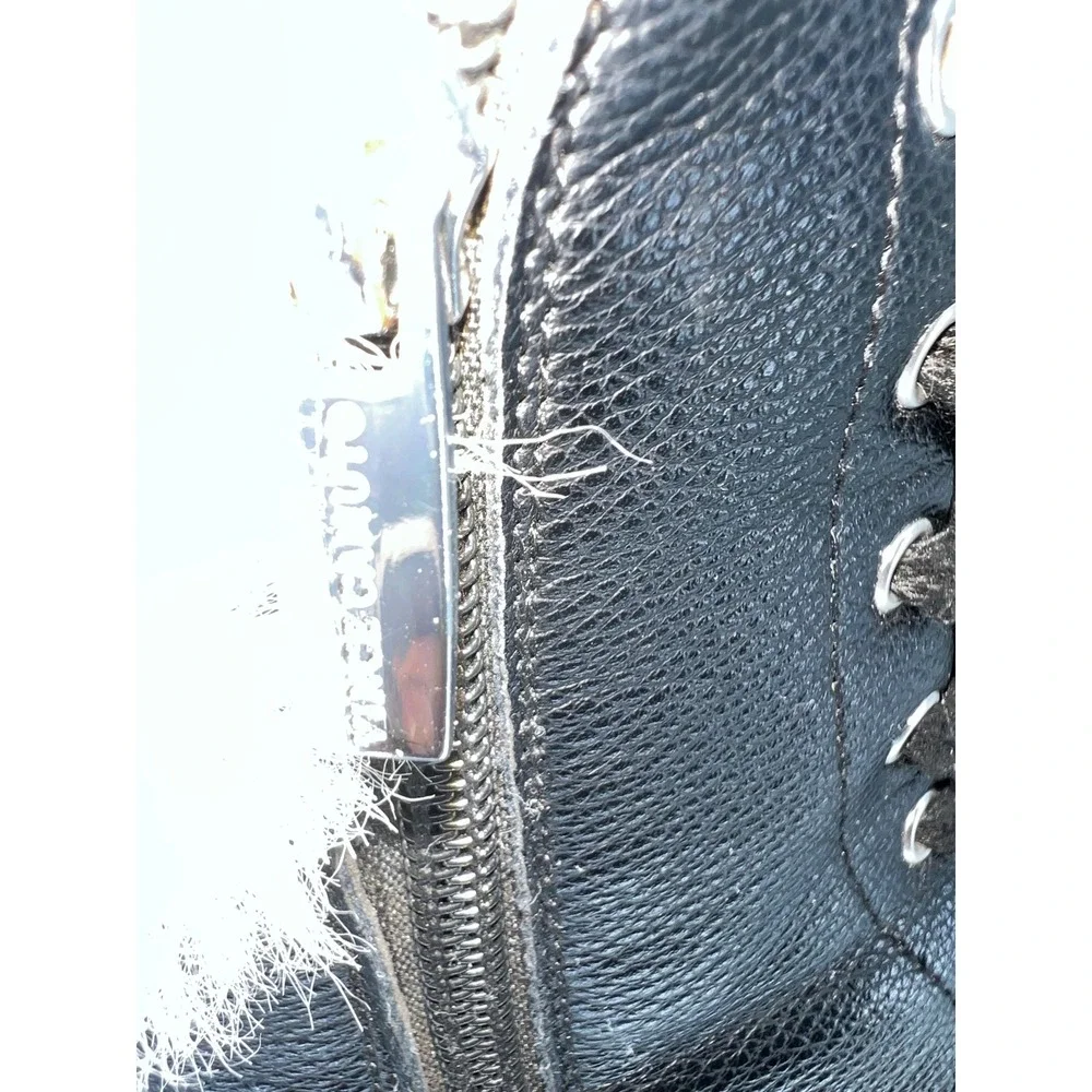 Vince Camuto Kids Black Leather‎ Faux Fur Trim Lace Up Combat Boots Side Zip